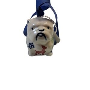 Polish Pottery BULLDOG Christmas Ornament Reindeer, Snowflakes, Tree Design